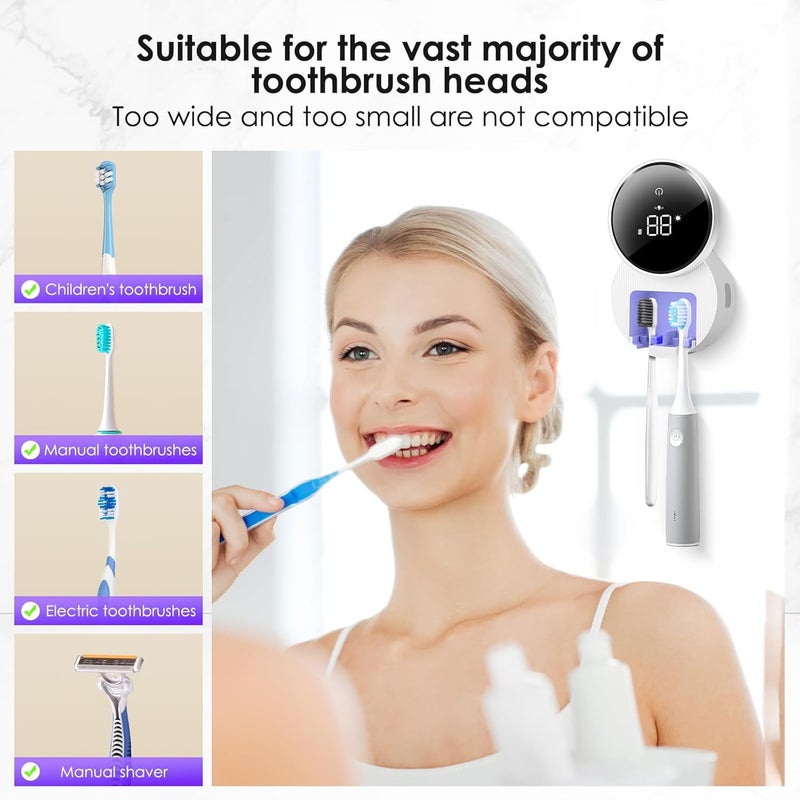Shker Wall Mounted Toothbrush Holder & Toothbrush Cleaner,Electric Toothbrush Holder, Razor Holder and Cleaner for Bathroom Accessory, with Auto Inductive Open/Close Cover, Clean, Dry for Home, Travel - Image 5